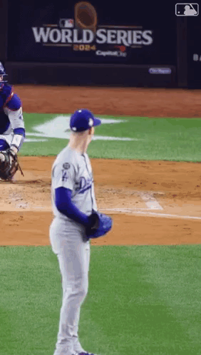 Baseball Player in Front of World Series Wall