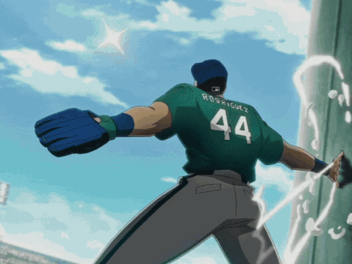 Baseball Player in Green Jersey Number 44
