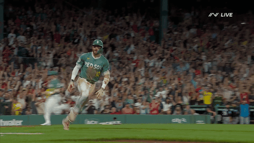 Baseball Player In Green Red Sox Jersey Running GIF