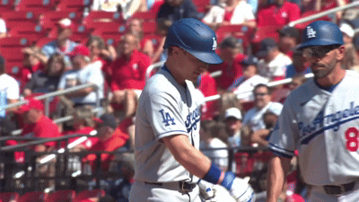 Baseball Player in LA Jersey in Outfield