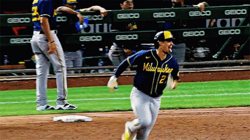 Baseball Player in Milwaukee Jersey Running