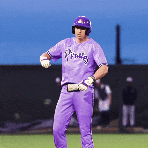 Baseball Player in Purple Pirates Uniform