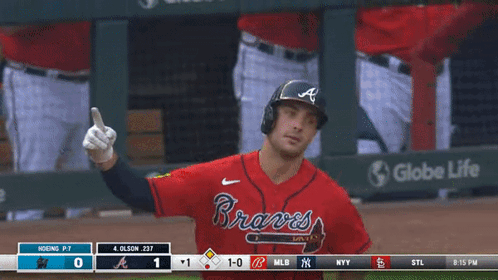 Baseball Player In Red Braves Jersey GIF