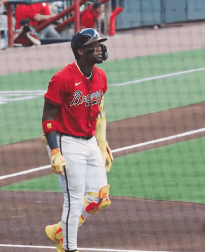 Baseball Player In Red Braves Jersey GIF