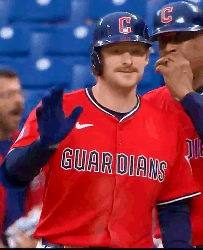 Baseball Player in Red Guardians Uniform