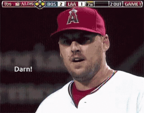 Baseball Player in Red Hat Saying Darn