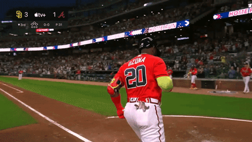 Baseball Player In Red Jersey Number 20 GIF