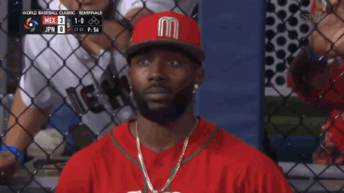 Baseball Player in Red Mexico Shirt
