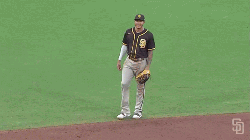 Baseball Player in San Diego Padres Jersey Walking