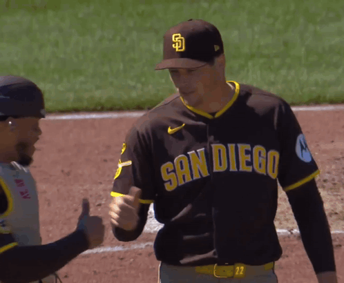 Baseball Player in San Diego Uniform Shaking Hands