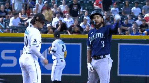 Baseball Player in Seattle Jersey Talking