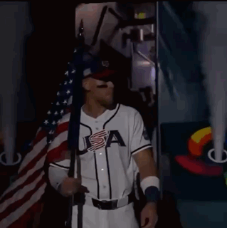 Baseball Player in USA Jersey Holding Flag
