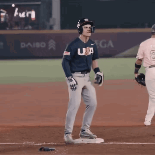 Baseball Player in USA Jersey on Base