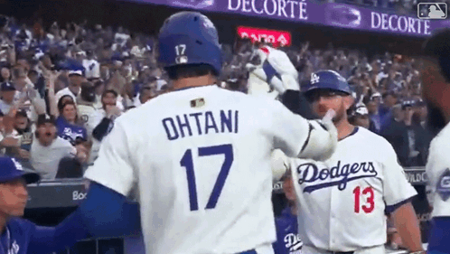 Baseball Player Number 17 Being Congratulated