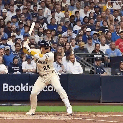 Baseball Player Number 24 Swinging At Pitch GIF