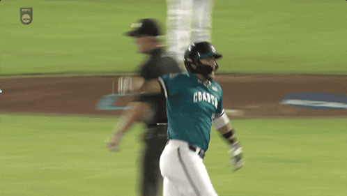 Baseball Player Running with Coast on Shirt