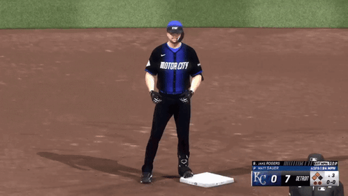Baseball Player Running with Orange Gloves and Helmet