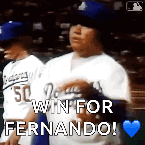 Baseball Player Says Win For Fernando With Heart Background GIF