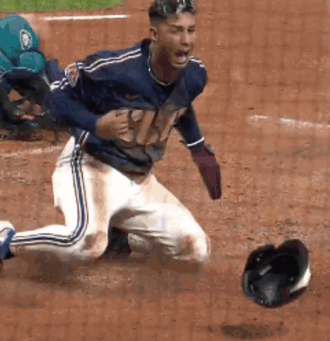 Baseball Player Sliding Into Base Catcher Catching Ball
