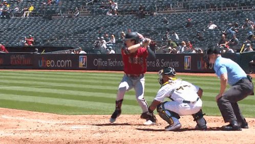 Baseball Player Swinging at Pitch Saying Office Technology