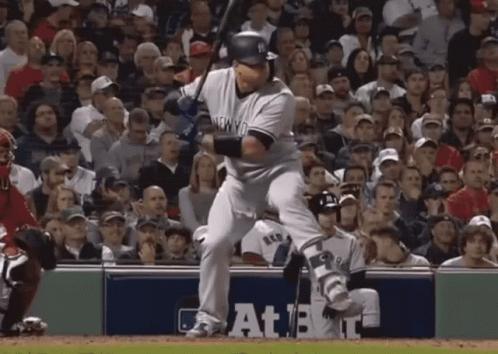 Baseball Player Swinging Bat At Ball With Crowd GIF