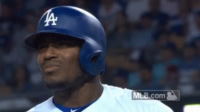 Baseball Player Wearing LA Helmet Looking Left