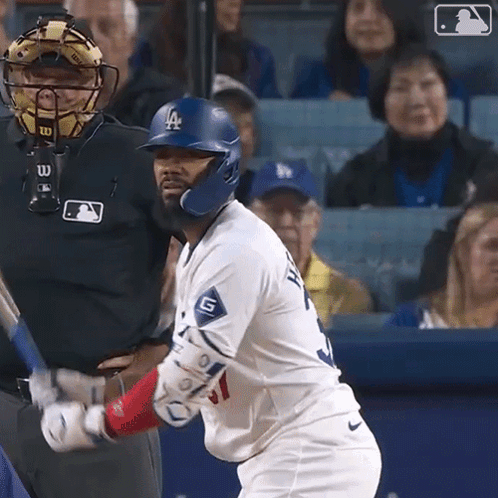 Baseball Player Wearing LA Helmet