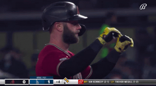 Baseball Player With Helmet And Yellow Gloves In Front Of Scoreboard Saying Urias P 51 GIF
