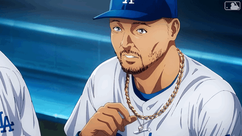 Baseball Player with LA Hat and Necklace