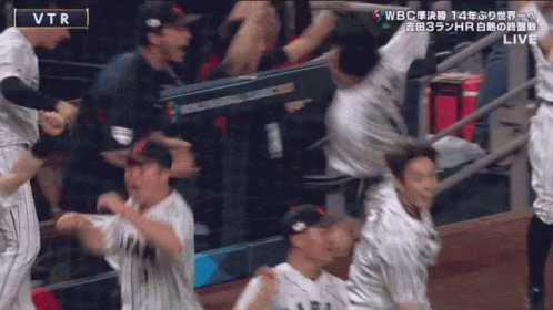 Baseball Players Celebrating Under VTR Logo