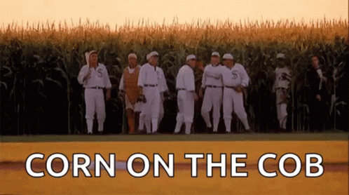 Baseball Players In Corn Field With Corn On The Cob GIF