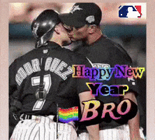 Baseball Players Kissing Happy New Year