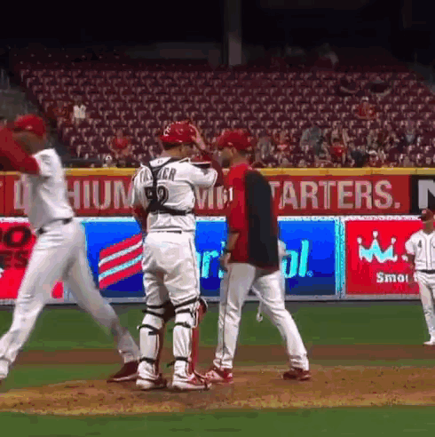 Baseball Players On A Field With A Banner That Says Starters GIF
