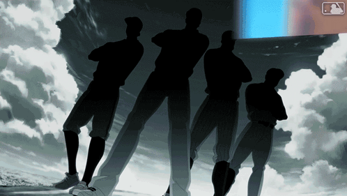 Baseball Players Standing in Front of MLB Logo