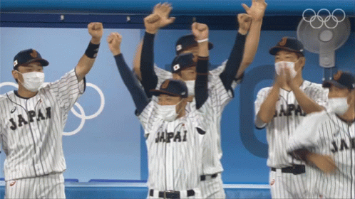 Baseball Players Wearing Masks Japan Jerseys