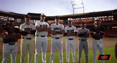 Baseball Players With Arms Crossed LSU Logo GIF
