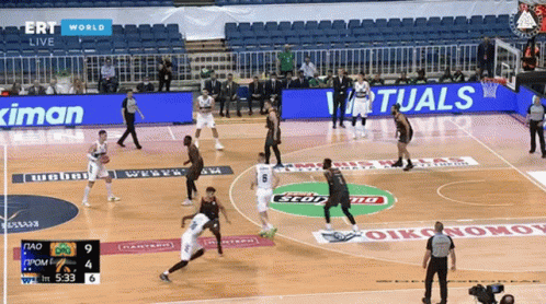 Basketball Game in Stadium With Virtuals Advertisement