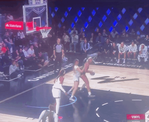 Basketball On Court With State Farm Logo GIF
