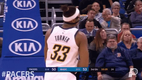 Basketball Player 33 Jersey In Front Of Kia Banner GIF