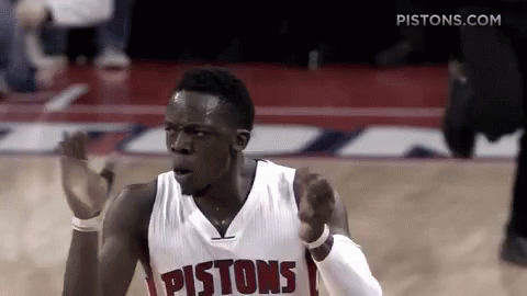 Basketball Player Celebrating In Piston Jersey GIF