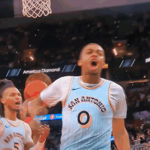 Basketball Player Celebrating in San Antonio Jersey