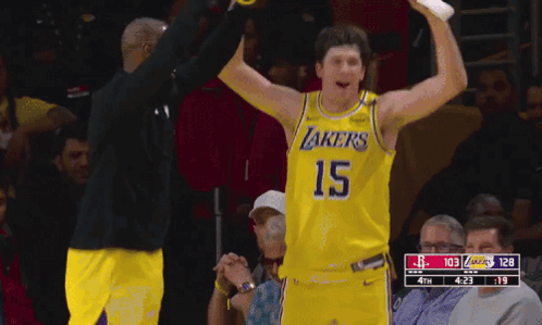 Basketball Player Celebrating With Lakers Jersey GIF