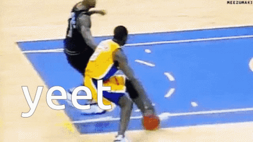 Basketball Player Dribbling on Blue Court Yeet