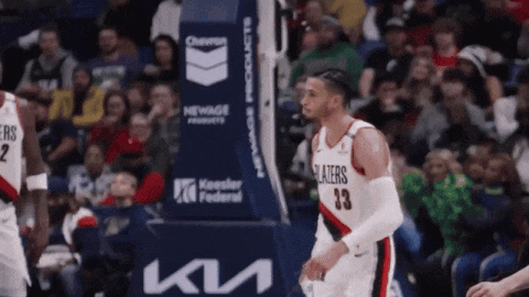 Basketball Player in Blazers 33 Jersey