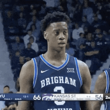 Basketball Player In Blue Jersey 3 In Front Of Crowd GIF