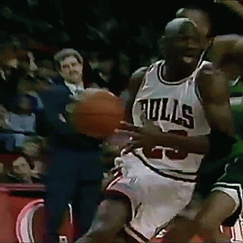 Basketball Player In Bulls Jersey Dribbling GIF