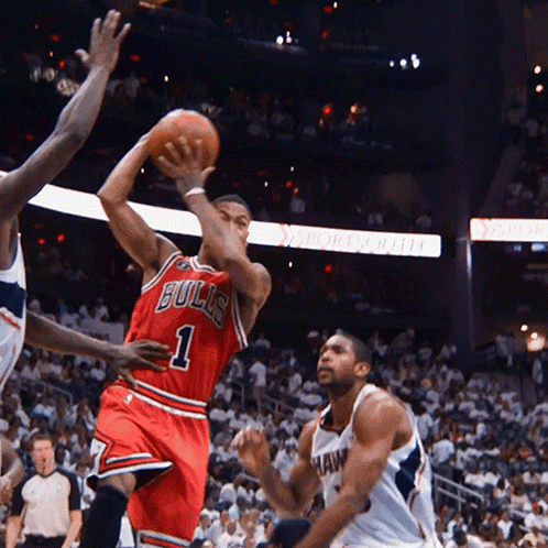 Basketball Player In Bulls Jersey Shooting GIF