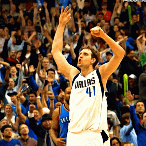 Basketball Player in Dallas 41 Jersey Celebrates