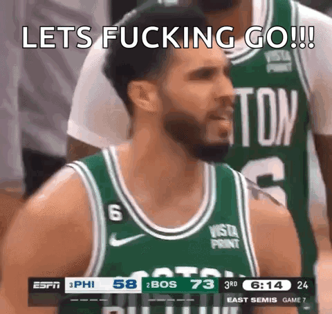Basketball Player in Green Jersey Saying Lets Go