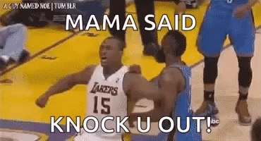 Basketball Player in Lakers Jersey Hugging